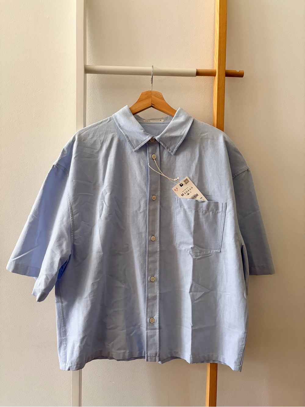 NWT Men’s Zara Blue Cropped & Over-Sized‎ Button Down Shirt
